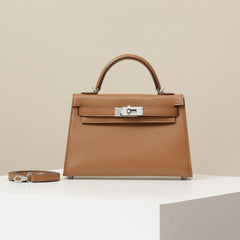Hermes Women's Fashion Classic Leather Silver Buckle Grain Kelly Bag Handbag Tote Bag Bags KL190240 Handcrafted Leather Bag From The Original Factory's Premium Custom Collection #78391