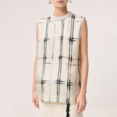Chanel Top-quality Version Top Printed Silk Ecru Black Women's Spring/summer Mid-length Crew-neck Vest Top Lady #84398A