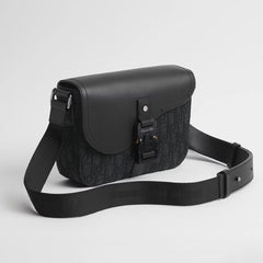 Dior Men's Small Spring/summer Saddle-style Flap Messenger Bag In Black With Oblique Print Fabric And Black Calfskin Chest Pouch Bag Shopping Bag 1ADPO049YKS_H00N #195817