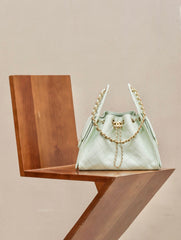 Chanel Women's Classic Double C Logo Solid Color Cowhide & Leather Tote Shoulder Bag Bags #77512