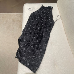Chanel Women's Summer Black Letter Printed Silk Halter Dress #72961