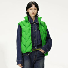 Bottega Veneta Men's Women's Woven Down Vest Solid Color Standing Collar Single Breasted White Duck Down Jacket Vest Ngvp #7216