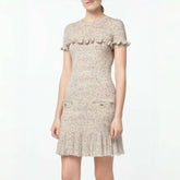 Chanel M¨¦tiers D'art Collection Women's Spring And Summer Ruffle Nude Gray Knit Dress Fashion Temperament Elegant Dresses Skirt Ngvp #2223