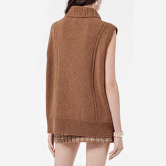 Chanel Women's Spring And Autumn Brown Zipper Vintage Fashion Cashmere Knit Vest Sleeveless Single Breasted Top Ngvp #8941