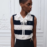 Dior CD 26S Openwork Knit Tank Top Black And White Striped Diamond-patterned Openwork Jacquard Tank Top With Oversized Collar And Bow Lady Vest #196627