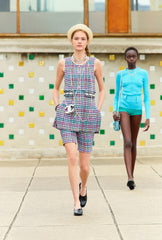 Chanel Women's Multicolor Embroidered Striped Check Cotton Tweed Round Neck Sleeveless Vest Dress Ngvp #1368