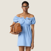 MiuMiu Women's Spring/summer Blue Striped Checkered Poplin Dress A Retro And Elegant Short-sleeve Mini Dress Lady Dress #84236A