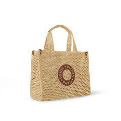 Louis Vuitton ONTHEGO Women's Solid Color Letter Logo Leather Patch Natural Raffia Shopper Handbag Tote Bag Bags #75397