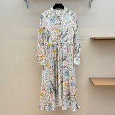 Dior Women's Spring/Summer Floral Print Round Neck High Waist Silk Long Dresses Ngvp #1391