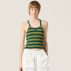 MiuMiu Women's New Arrival Early Spring Letter Logo Slimming Color-blocked Striped Tie-back Halter Top Lady Vest #195996
