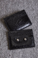 Balenciaga Le Cagole Distressed Silver Metal Accessory Logo Wallet Fine Grain Leather Card Holder Card Case Women's Black Bag Bags 764332210KR1000 Ngvp #1995