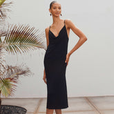 Chanel Spring/summer 2026 New Arrival Women's Casual Holiday-style Black V-neck Long-sleeve Halter-neck Dress Lady #84327A