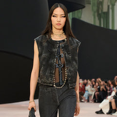 Chanel Women's Fall/winter 25k Bow-tie Denim 3d Vest Jacket Stylish Refined Elegant Trendy Top #81924A