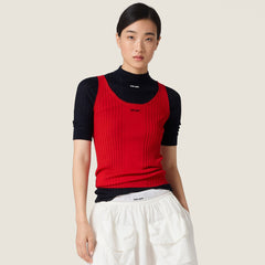 MiuMiu Women's Solid-Color Lace Knit Vest for Fall/Winter Stylish Layering Trend Retro-Chic Blouse #82439A