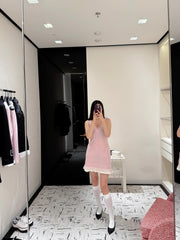 Chanel Women's Summer Knitted Vest Dress Solid Color Round Neck Sleeveless Flared Dresses Ngvp #2368