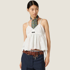 MiuMiu Women's Poplin-textured Embroidered Spaghetti-strap Top Spring/summer White Lace Cropped Tank Top Lady Vest #84198A