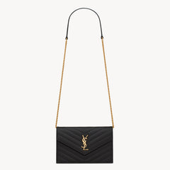 Saint Laurent Women's Classic Fashion Classic Cassandre Chain Wallet In Grain De Poudre Leather Logo Gold Chain Leather Shoulder Bag Crossbody Bag Bags Accessories 377828BOW021000 #78166