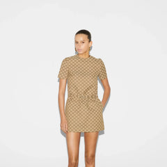 Gucci Women's Summer GG Jacquard Round Neck Canvas Short Sleeve Solid Color Fitted Dresses #71756