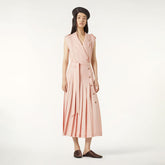 Loro Piana Women's Summer Solid Color Shirt Neck Side Slit Linen Sleeveless Bryce Dresses Ngvp #1541