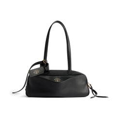 Balenciaga Men's Carrie Black Cowhide Small Bowling Bag with Aged Gold Metallic Accessories Handbag Bags #76257