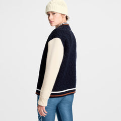 Louis Vuitton Women's Fall/winter 2025 Ski Series Baseball Style College-Inspired Embossed Knit Cardigan Jacket #82508A