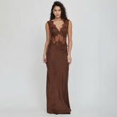 Third Form Women's Spring/summer Brown Lace-panel V-neck Sleeveless Dress 2026 New Arrival Casual Resort-style Long Dress Black Sexy Long Dress Lady Dress #196566