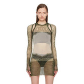Jean Paul Gaultier Women's Summer Vintage Printed Smock Embroidered Mesh Pattern Round Neck Casual Sleeveless Dresses Ngvp #9374