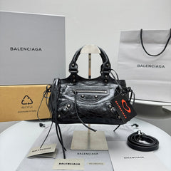 Balenciaga LE CITY Women's Fashion Classic Solid Color Fine Grain Lambskin Small Bowling Bag Handbag Crossbody Bag Bags 8352562AB1G1000 #78616