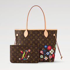 Louis Vuitton LV x TM Neverfull MM Women's Logo Printed Leather Tote Shopping Bag Shoulder Bags M13271 #76323