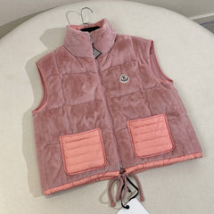 Moncler Women's Autumn and Winter Solid Color Embroidery Logo Zipper Drawstring Hem Puffer Down Vest Jacket #73235