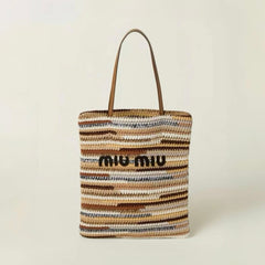 MiuMiu Women's Multicolour Embroidery Logo Crochet Shopping Bag Shoulder Handbag Tote Bags #76739