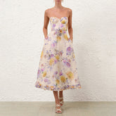 Zimmermann Spring Summer 2026 New Arrivals Women's Luna Cream-coloured Dahlia-print Strapless Maxi Dress Delicate And Feminine Ruffled Strapless Dress Lady #197136