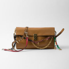 Prada Soft Sound Women's Metal Parts Snap Button Flap Closure Solid Color Leather Crossbody Shoulder Bag Bags #76359