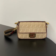 Fendi Women's FF Printed Flap Magnetic Clasp Closure Jacquard Fabric Baguette Bag Shoulder Tote Handbag Bags #76386
