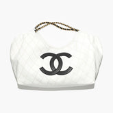 Chanel 26m Coco Beach Large Drawstring Beach Tote Bag In White With Black Double C Logo Stylish Elegant Chain-strap Bags Lady Bags #197029