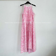 Chanel Women's Summer Solid Colour Printed Cotton Halter Neck Sleeveless Long Dress #77413