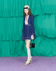 Valentino Women's Crepe Couture Velvet Colorblocking Round Neck Short Silk Wool Dress For Spring And Autumn Ngvp #1832
