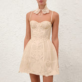 Zimmermann Romance Holiday Ready-to-wear Collection Rebellion Mini Dress With Decorative Neckline Details Silk-linen Blend Featuring A Cage-style Skirt And Elegant Lace Detailing Dress Lady #197097