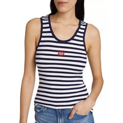 Loewe Women's Summer Pattern Printed Stripe Round Neck Sleeveless Tank Top Vest #72676