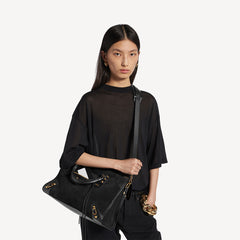 Balenciaga Le City Medium-sized Handbag: Suede Studded girly Bag Large Capacity Suitable Shoulder Bag Tote Crossbody Bags #84136A