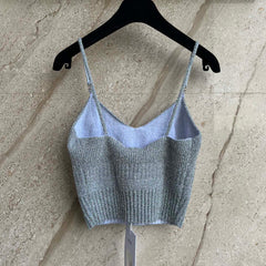 Chanel Women's Summer Fashion Minimalist Solid Color V Neck Knit Short Sleeveless Spaghetti Strap Tank Top Vest #79444
