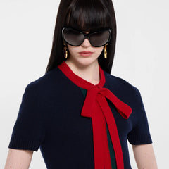Gucci Women's Early Spring Decorative Ribbon Knit Blend Bow Dress Elegant And Fashionable Straight-cut Silhouette Lady Dress #194987