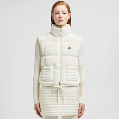 Moncler Women's Autumn and Winter Solid Color Embroidery Logo Zipper Drawstring Hem Puffer Down Vest Jacket #73235