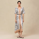 Hermes Ex-Libris A Mai Levee Caftan Women's Long Printed Silk Twill Dress With Side Slit New Arrival For Early Spring 2026 Lady #84189A
