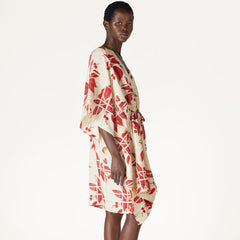 Loro Piana Ichi Women's Printed Linen Dress Elegant Cape Jacket Short Sleeve V-neck Fashion Loose Dresses Ngvp #8771