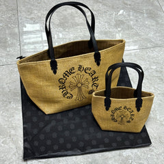 Chrome Hearts Women's Solid Color Sanskrit Print Waterproof Straw Shopping Bag Handbag Tote Bags #77936