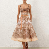 Zimmermann Women's Summer Solid Color Botanical Floral Pattern Printed Mid-Length Halter Dresses #76554