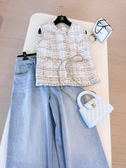 Chanel Métiers D'art Collection Tweed Gold Thread Vest Women's Spring And Summer Short Sleeveless Undershirt Tops Fashionable And Elegant Trend Jacket Ngvp #2222