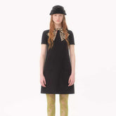 Valentino Women's Leopard Print Bow Rhinestone Buckle Silk And Wool Summer Solid Color Crepe Couture Short Dresses Ngvp #2279