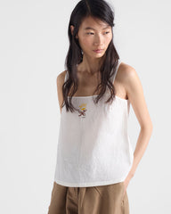 Prada 2026 New White Sun Collection Women's Linen Halter-neck Floral Embroidered Brand Logo Sleeveless Simple And Fresh Tank Top Vest Lady #196872